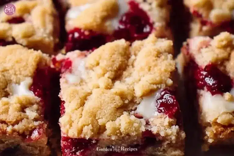 Homemade cranberry crumble bars with a crunchy topping and fresh cranberries