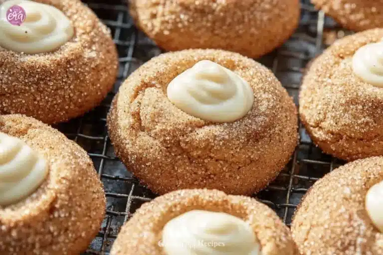 Delicious eggnog snickerdoodle thumbprint cookies decorated with festive sprinkles
