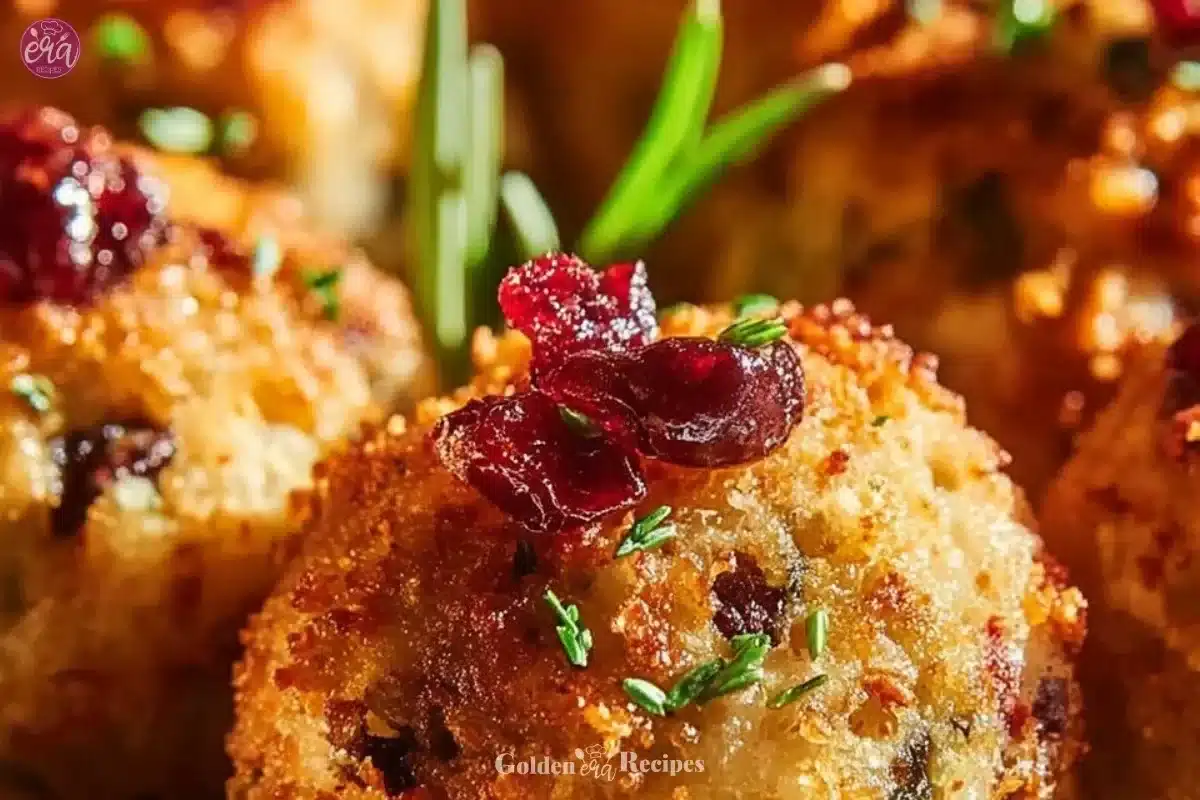 Festive cranberry turkey stuffing balls, a delicious holiday recipe.