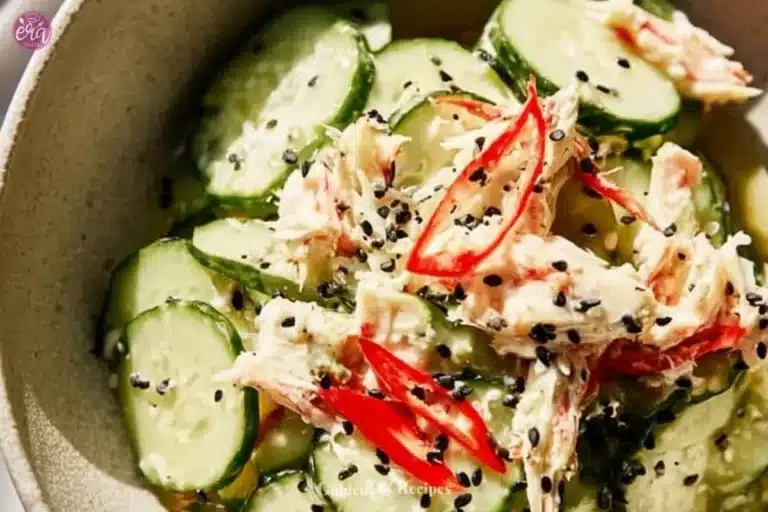 Delicious California Roll Cucumber Salad with fresh ingredients and vibrant colors.