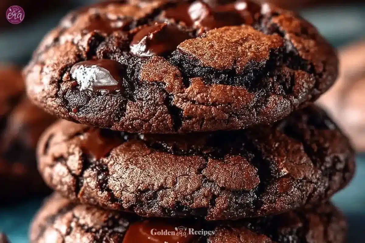 Delicious fudgy brownie cookies stacked on a plate