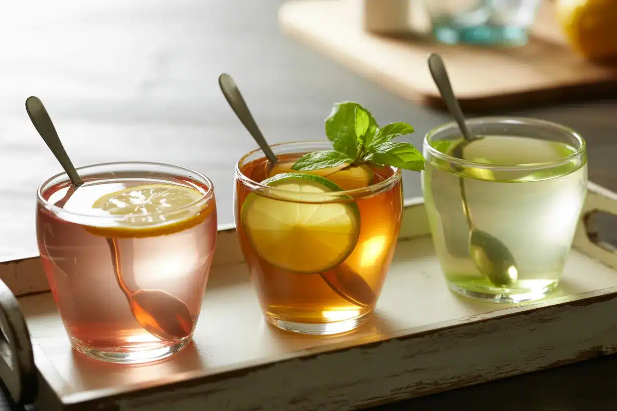 The Gelatin Morning Drink That Helped Me Feel in Control Around Food Again Gelatin Morning Drink Three flavor variations of gelatin morning drink with mint and citrus