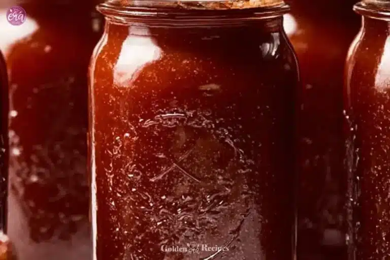 Homemade BBQ sauce in a jar with fresh herbs and spices