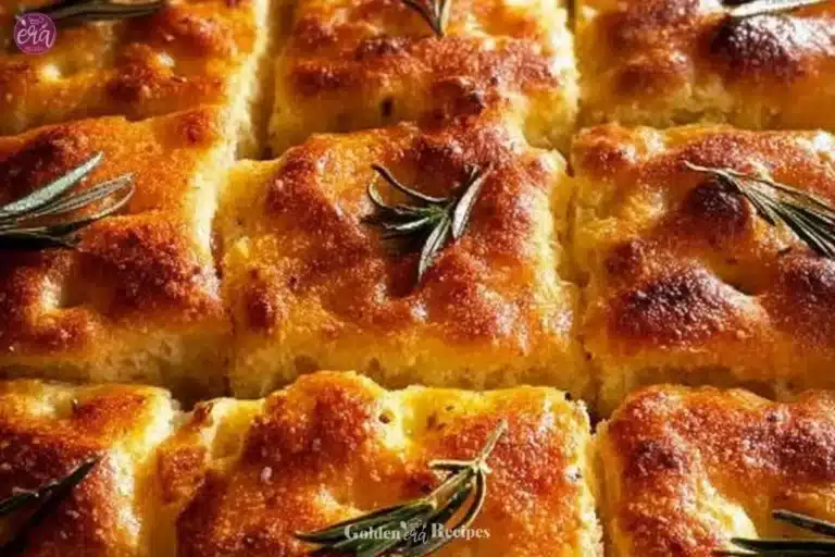 Homemade focaccia bread fresh out of the oven, golden and delicious