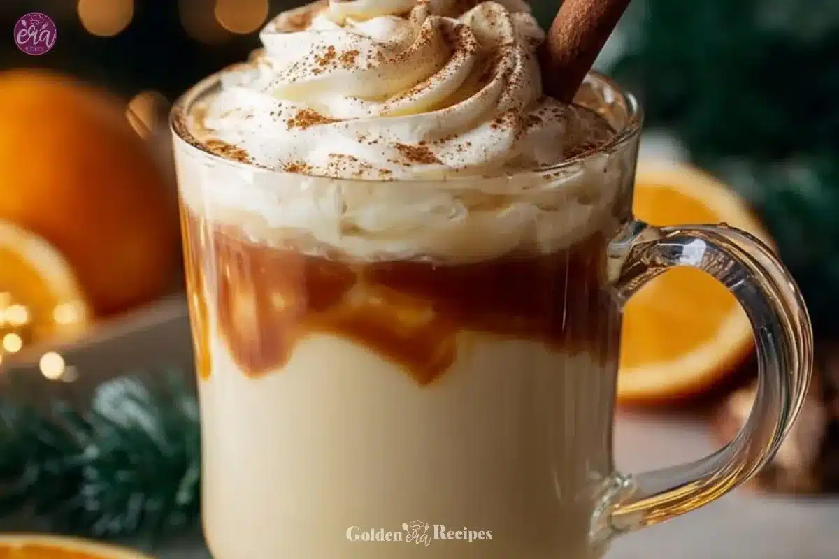 A steaming cup of hot buttered rum topped with creamy butter and spices