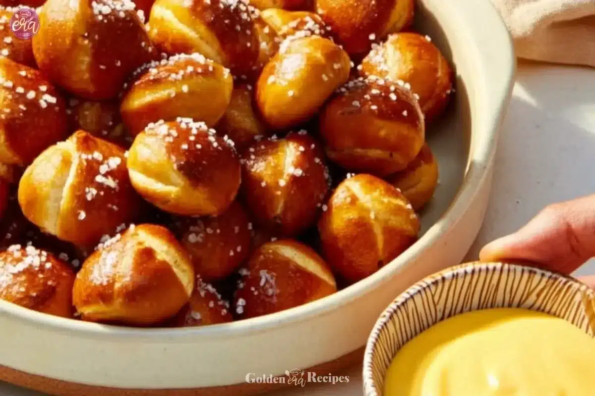 Deliciously homemade pretzel bites served with mustard dip