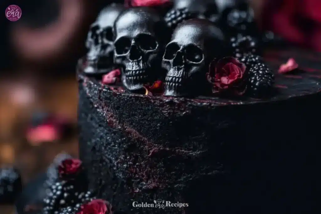 Spooky Black Velvet Halloween Cake 1 Spooky Black Velvet Halloween Cake with Halloween decorations
