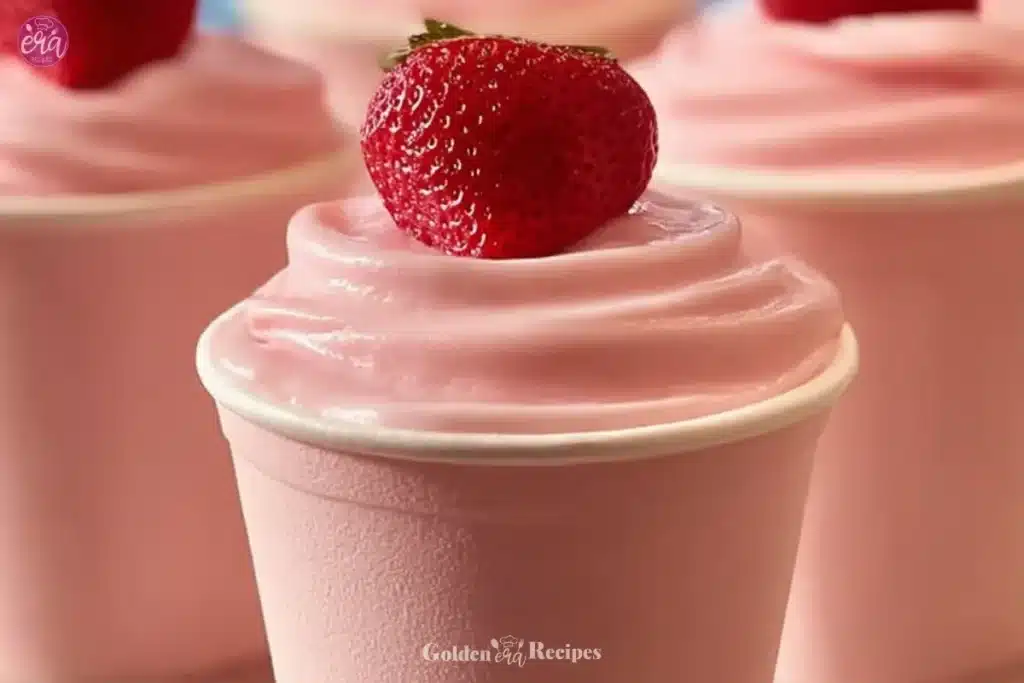Strawberry Dole Whip 1 Delicious Strawberry Dole Whip served in a bowl, perfect for summer dessert.
