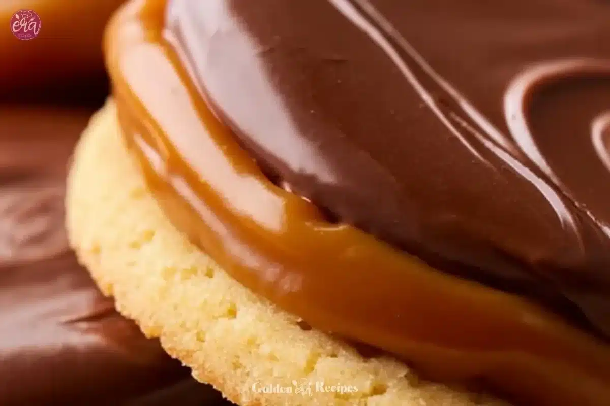 Delicious homemade Twix cookies topped with caramel and chocolate