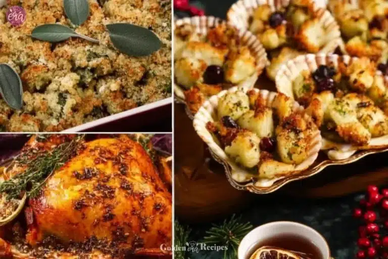 Victorian Dickens Christmas Feast with traditional dishes and festive decor.