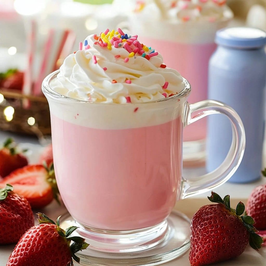 Strawberry White Hot Chocolate with Homemade Whipped Cream