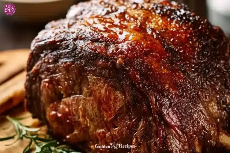 Delicious Christmas prime rib cooked to perfection for the holiday feast