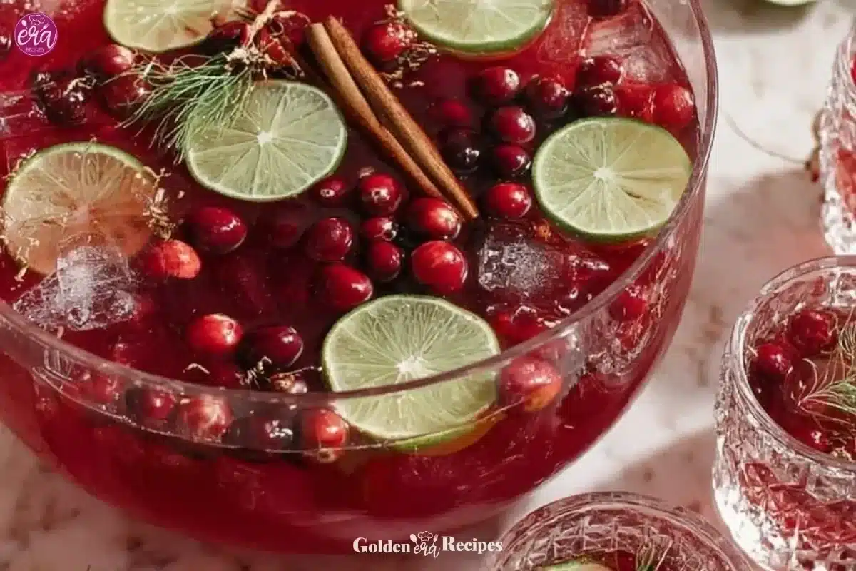 Delicious non-alcoholic Christmas Punch in a festive bowl