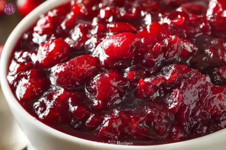 Classic Cranberry Sauce 7 Homemade classic cranberry sauce in a serving bowl with fresh cranberries