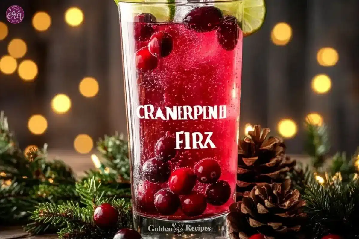 Cranberry Lime Fizz mocktail garnished with lime slices and fresh cranberries