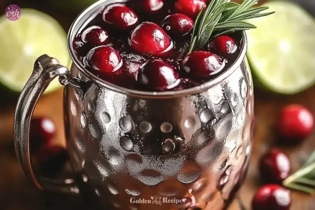 Cranberry Moscow Mule Pitcher 1 Cranberry Moscow Mule Pitcher with fresh cranberries and lime garnish