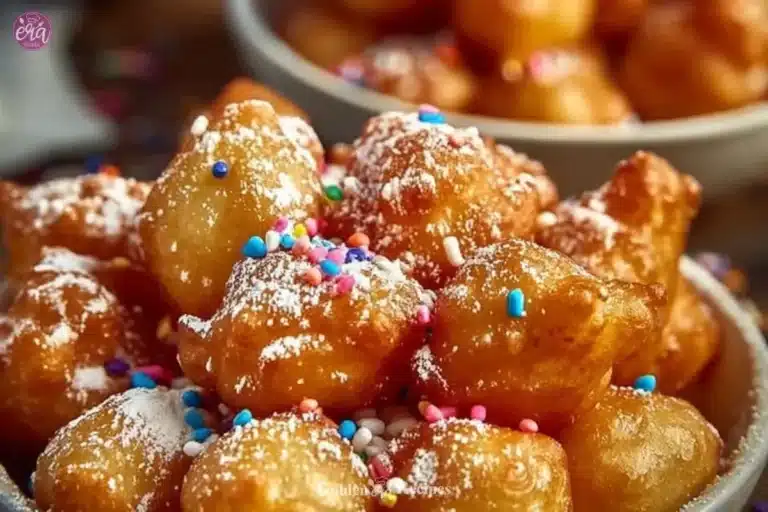 Funnel Cake Donut Recipe – A Fun & Easy Carnival-Style Dessert 12 Delicious funnel cake donut topped with powdered sugar on a plate.