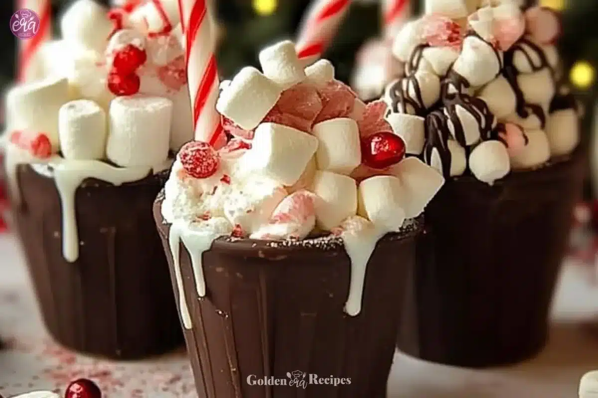 Delicious hot cocoa bomb cups ready to melt into warm chocolatey goodness