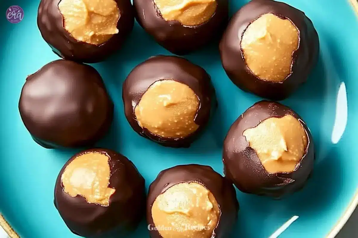 Delicious No Bake Buckeyes treats made with chocolate and peanut butter