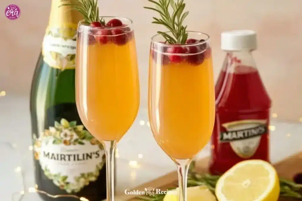 Non-Alcoholic Christmas Mimosa served in festive glasses with garnish