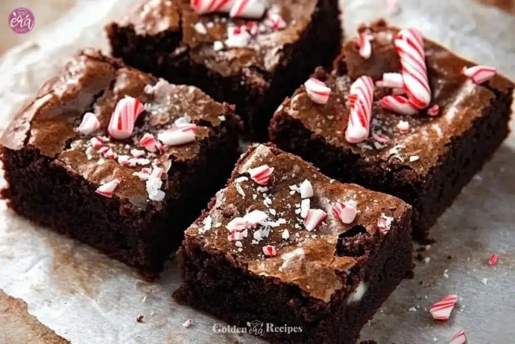 Delicious one-bowl peppermint brownies topped with chocolate and crushed mint.