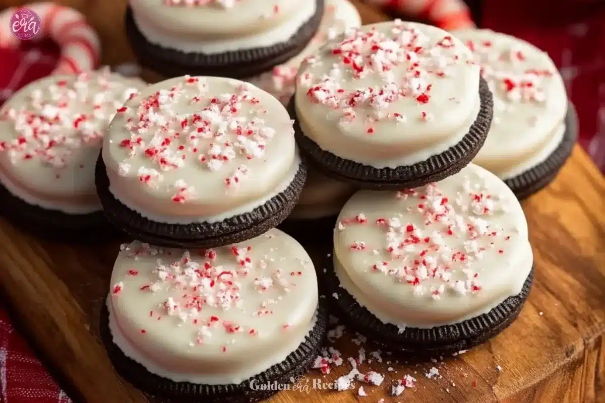 Peppermint Bark Oreos with chocolate and peppermint flavor