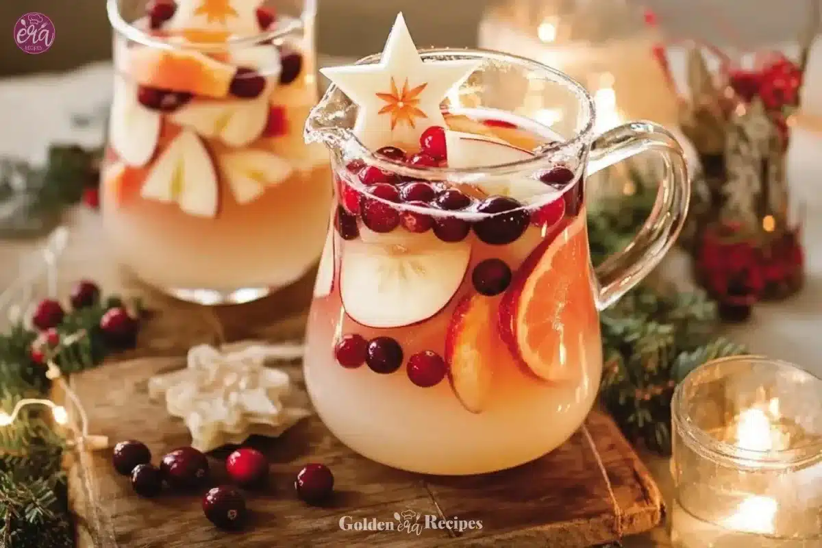 Glass of Red Winter Sangria with fruits and spices, perfect for holiday gatherings.