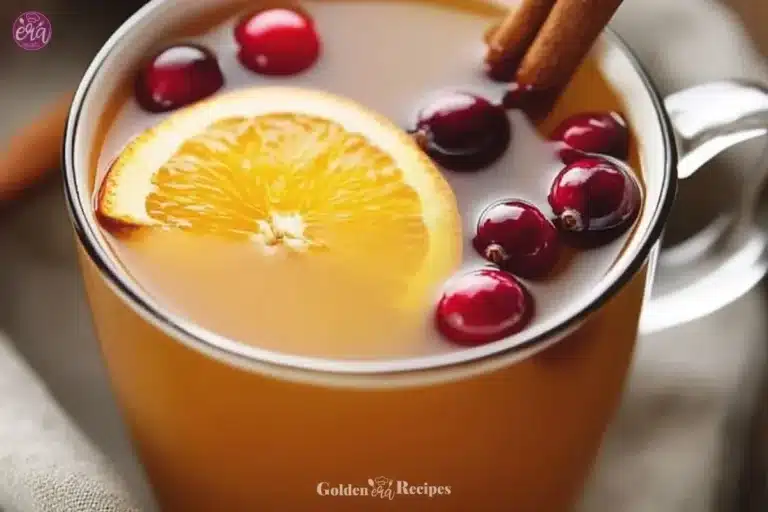 Slow Cooker Spiced Cranberry Apple Cider in a festive mug with cinnamon and cranberries