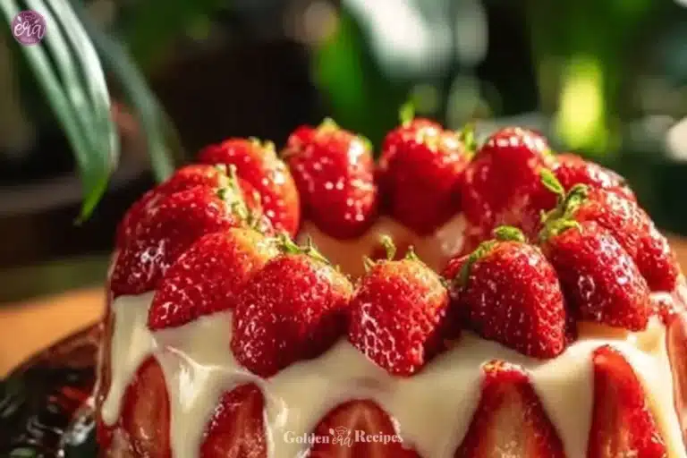 Delicious strawberry cream cheese pound cake served on a white plate