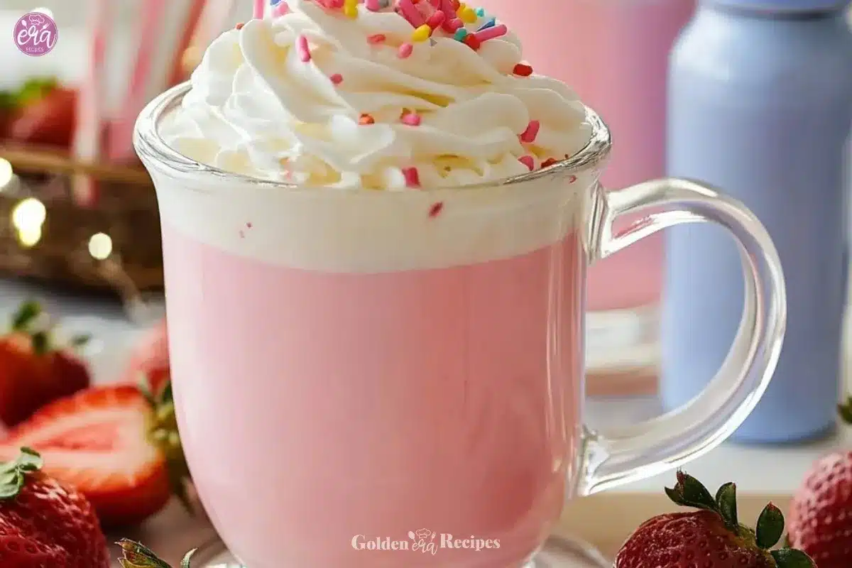 Strawberry White Hot Chocolate with Homemade Whipped Cream