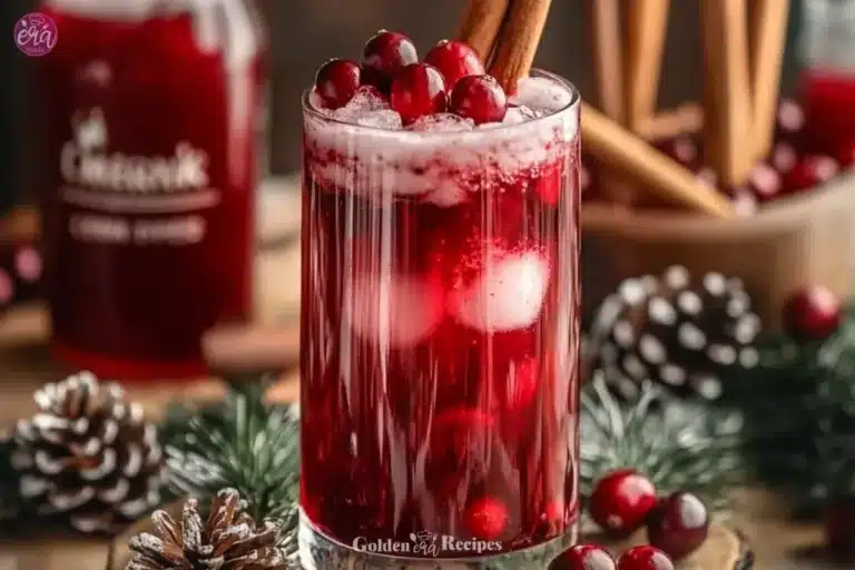 Vanilla Cranberry Crush Mocktail served in a glass with cranberries and vanilla garnish.