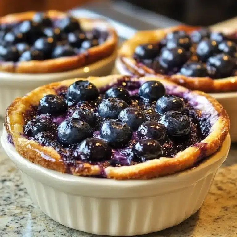 Baked blueberry cottage cheese bowls topped with fresh blueberries and a sprinkle of cinnamon.