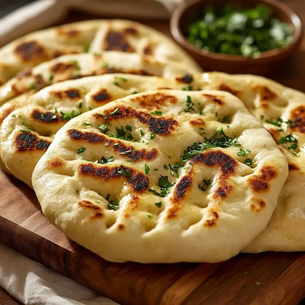 Freshly baked naan bread served with toppings