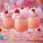 Delicious cotton candy mocktail served in a glass with colorful cotton candy garnish