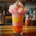 A refreshing bottle of Cotton Candy Sparkle Soda with vibrant colors.