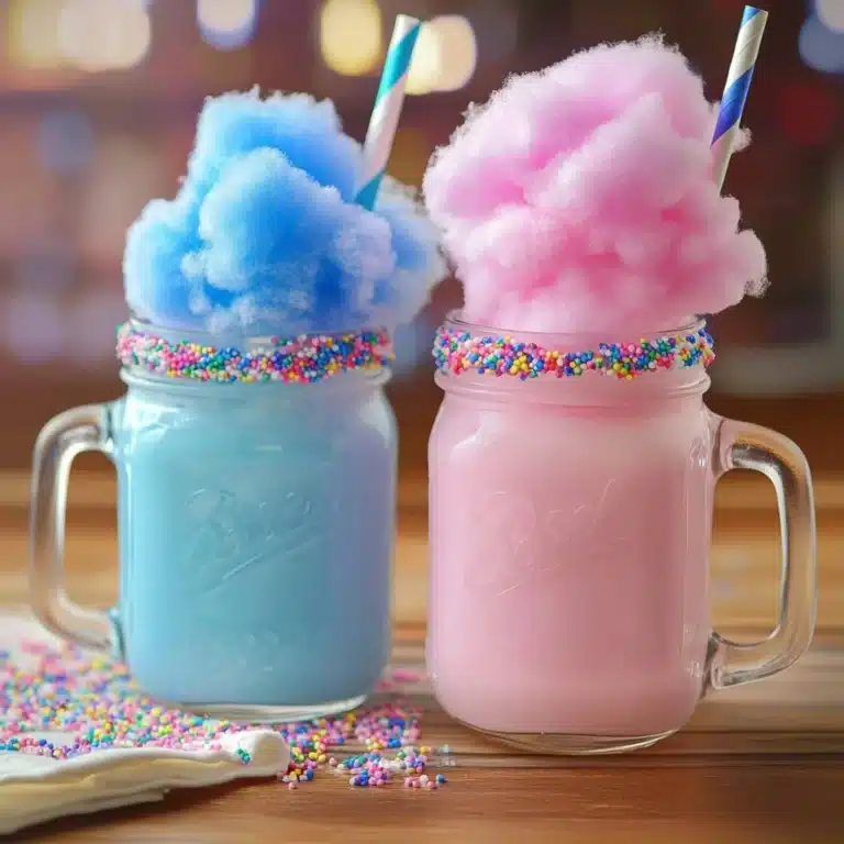 Delicious cotton candy mocktail served in a colorful glass with candy garnish