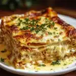 Delicious Marry Me Chicken Lasagna served with fresh herbs and cheese
