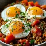 Savory lentil breakfast bowl filled with healthy ingredients and vibrant colors.