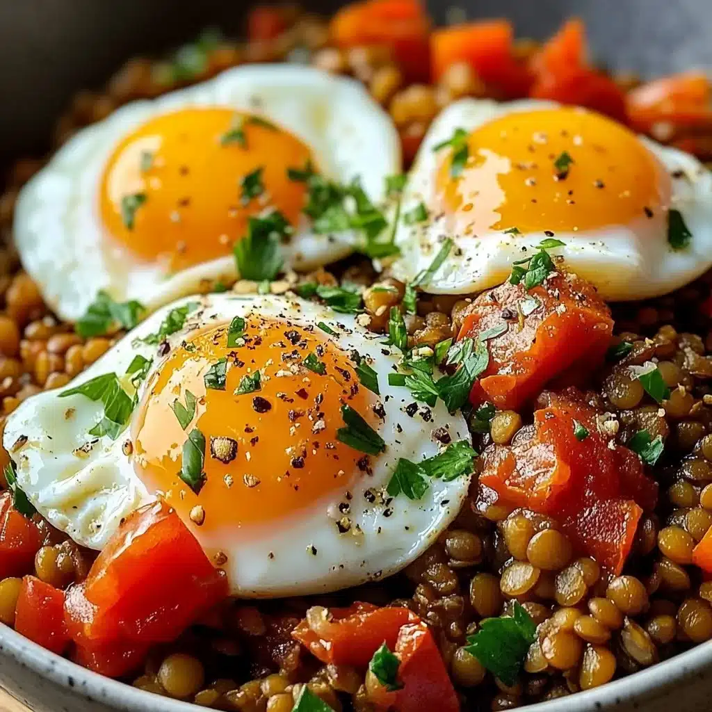 Savory lentil breakfast bowl filled with healthy ingredients and vibrant colors.