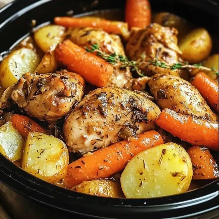 Slow cooker garlic butter chicken with vegetables served on a plate