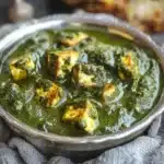Delicious Spinach Cheese dish served with crusty bread and fresh herbs.