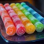 Sweet & Sour Vodka Rainbow Rollups with colorful layers of flavor