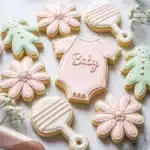 Adorable floral baby shower sugar cookies decorated for a celebration