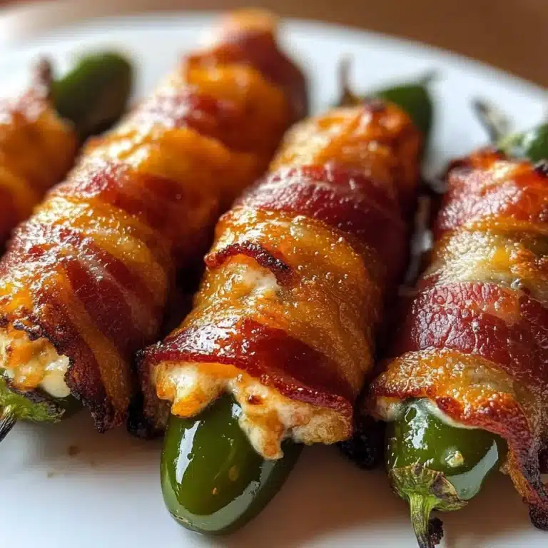 Delicious bacon-wrapped jalapeño poppers served on a platter