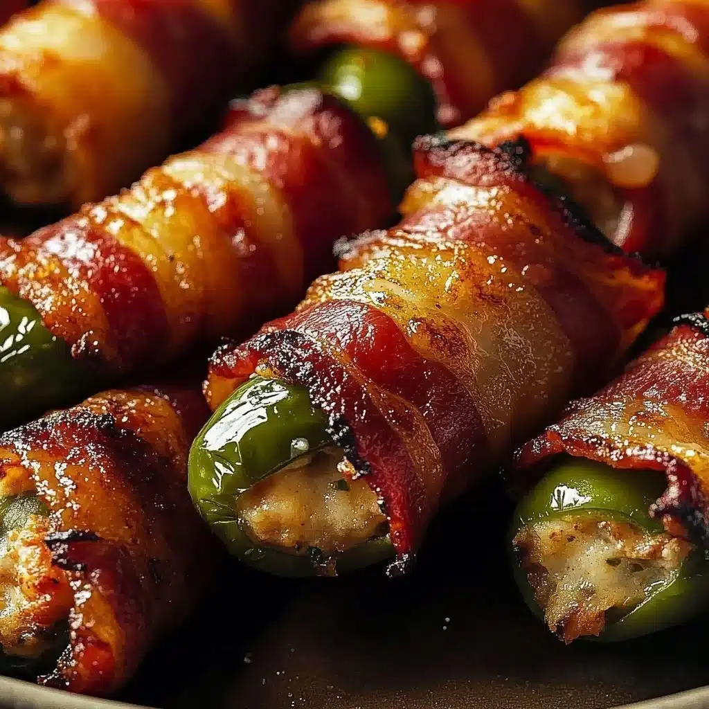 Bacon Wrapped Jalapeno Poppers 4 Bacon wrapped jalapeno poppers topped with cheese, perfect party appetizer.