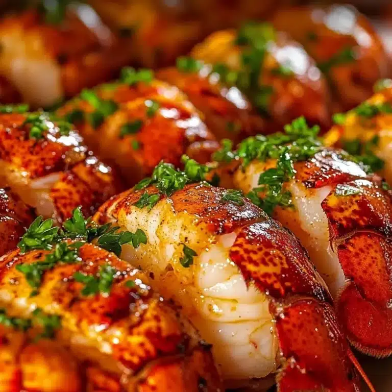 Delicious baked lobster tails topped with lemon garlic butter