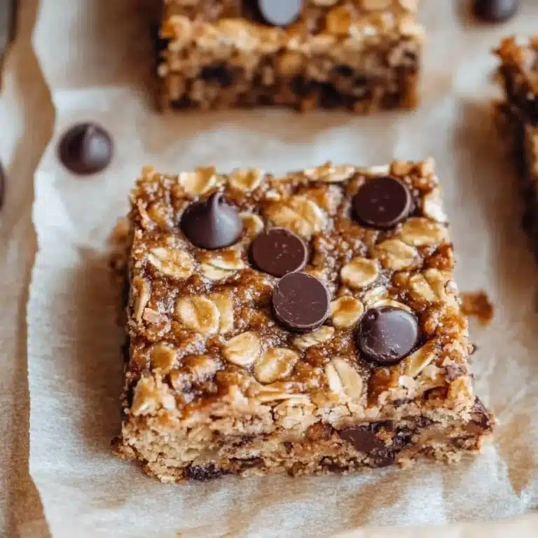 Deliciously baked Banana Oatmeal Bars displayed on a wooden table