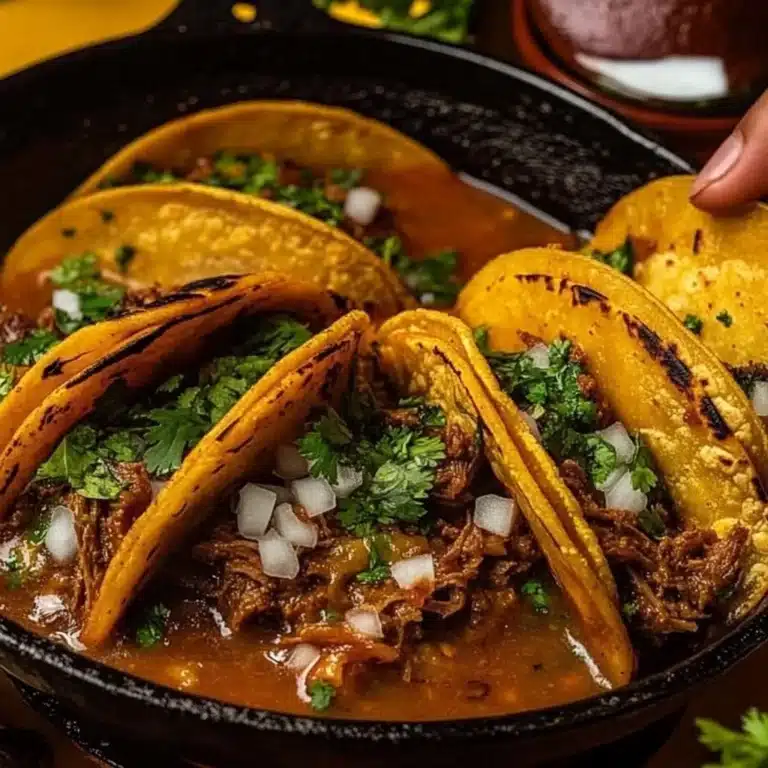 Birria Tacos 4 Delicious Birria Tacos served with consommé for dipping