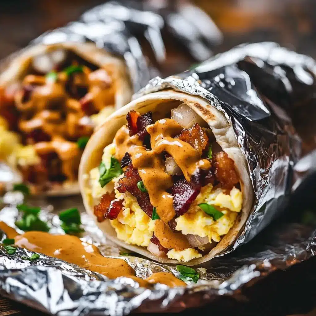 Breakfast Burrito 5 Close-up of a delicious breakfast burrito filled with eggs, cheese, and vegetables.