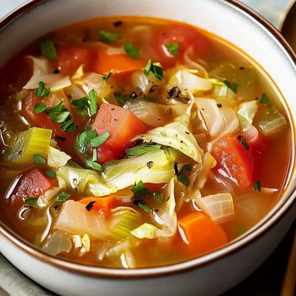 Cabbage Soup 5 Bowl of hearty cabbage soup with fresh vegetables and herbs